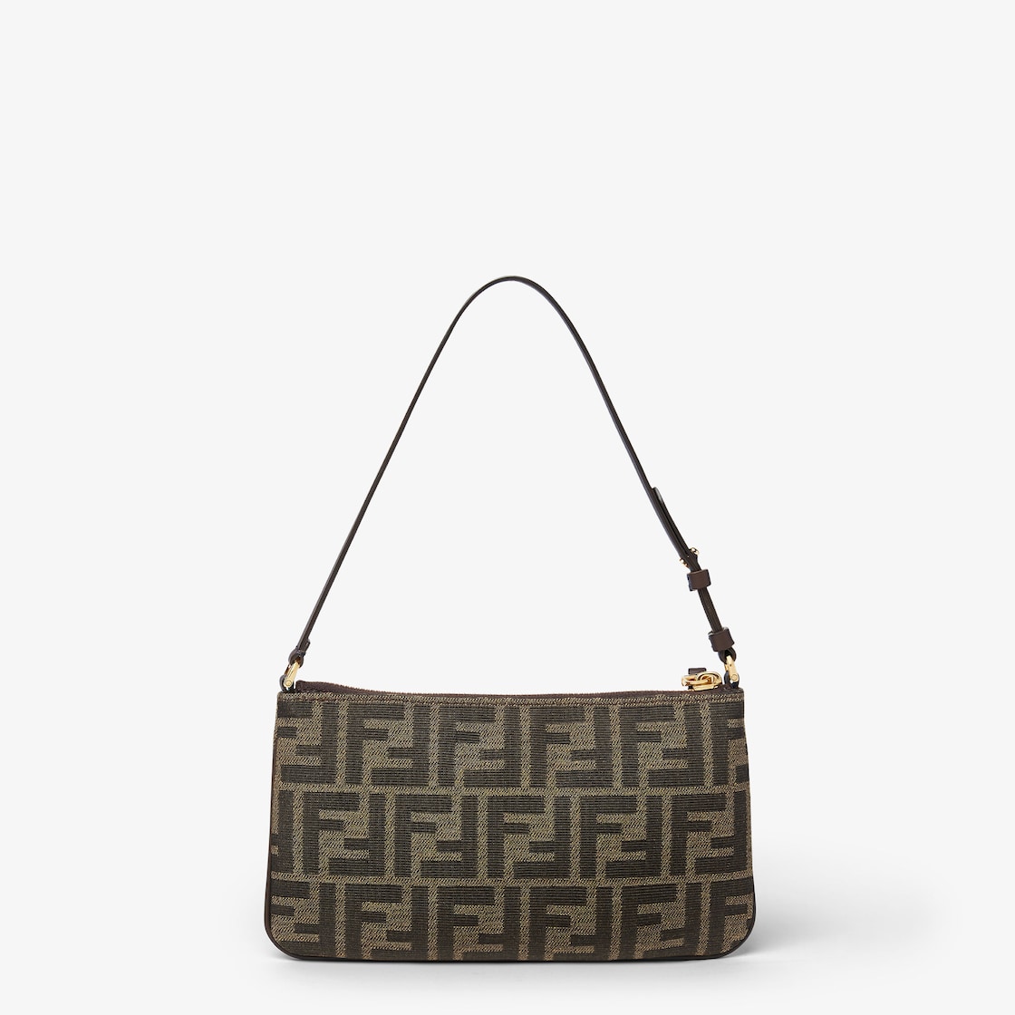 FENDI Flat Baguette Pouch Tobacco brown FF jacquard fabric pouch - Image 2